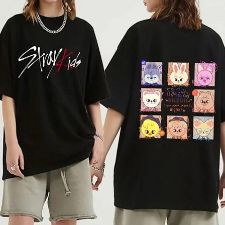 Hot 2025 Ny Stray Kids Print Dame T-shirt Herre Mode Kortærmet Casual Sommer Dame Toppe T-shirts TL45-Sort