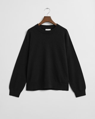 GANT - Superfin lammeullsgenser med rund hals til dame black