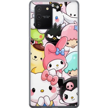 Kompatibelt Mobildeksel til Samsung Galaxy S10 Lite Tett mønster av søte figurer med store øyne i ulike farger og uttrykk med LABUBU-tekst