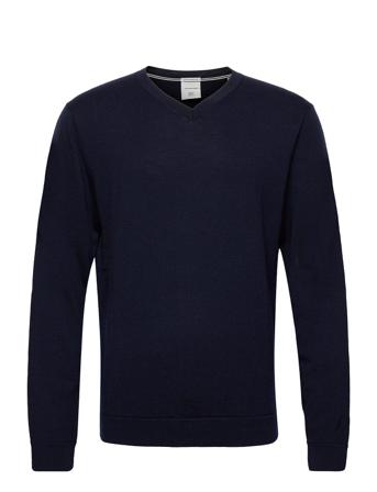 100 % Merino V-Neck Knit Strikkegenser V-krage Blå Lindbergh