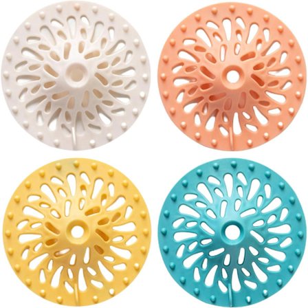 Hårfelle i Gummi - 4-pakning Blandede Farger - Dusjbrunnsil, Kjøkkenvasksil, Hårfanger - Beskytter Avløp, Filtrerer Hår