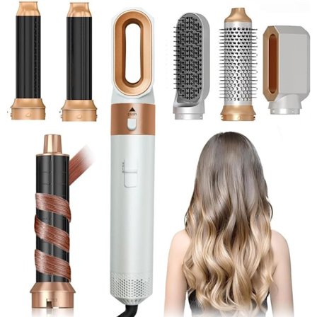 5-in-1 Air Styler / Kuuma ilmaharja ioniominaisuudella – Hiusmuotoilija föönillä, kihartimella, volyymiharjalla & litteällä harjalla, 1000W 