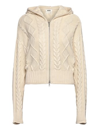 Monki Cropped Knitted Hoodie - Cream - S