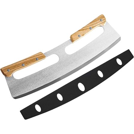 Pizza kniv i rustfrit stål, pizzaskærer, med klingebeskytter, professionel pizzaskærer med træhåndtag