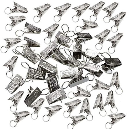 100-pack silverfärgade metallfjädergardinklämmor med krok, fönsterduschgardinstångsklämmor, gardinklämmor