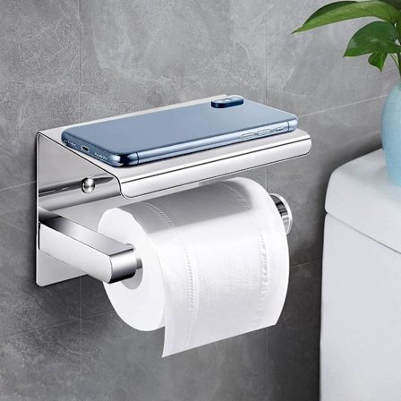 Toalettpappershållare väggmonterad, borstad rostfritt stål utan borr toalettrullehållare badrumstillbehör (silver)