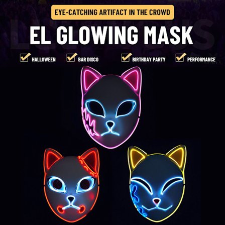 Halloween Glødende Cat Mask LED Lady Demon Slayer