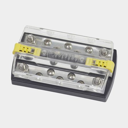 Listwa zaciskowa Blue Sea DualBus Plus 2722, podwójna, 2 x 6.3 mm (1/4") na strefę, 5 x 4.2 mm (#10-32) na strefę, 150 A, plus & minus - Jachtowa