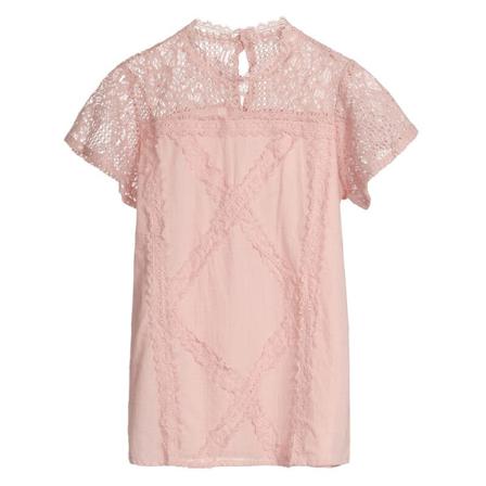 Enfärgad T-shirt För Kvinnor Med Spetsar Patchwork Tee Shirt