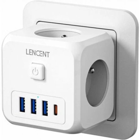 (pow yeah!)7-i-1 USB-laddare Kub Vägguttag Grenuttag USB-uttag, ström med 3 AC-uttag, 4000W och 1 Typ C och 3 USB-portar, elektriskt vägguttag