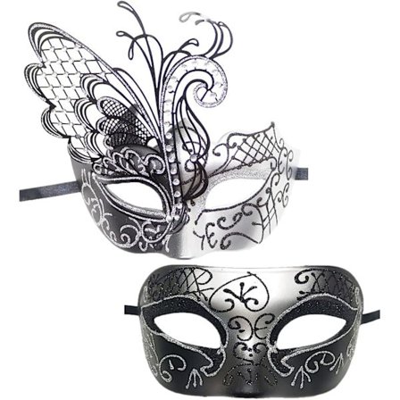 Par Maskerad Mask Metall Järn Fjäril Bal Mask Fest Mask (silver)2Pcs