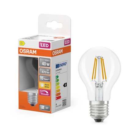 Dæmpbar LED-pære, 3,4W, E27, 2700K, klart glas