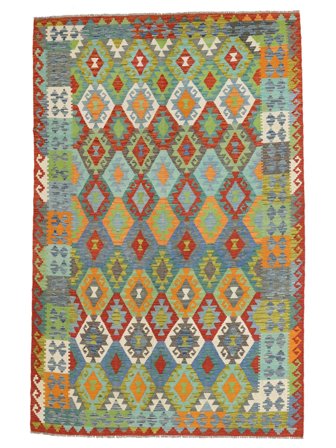 Tapis D'orient Kilim Afghan Old Style 206X297 Vert/Vert Foncé (Laine, Afghanistan)