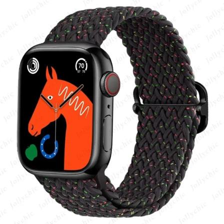 Flätad Solo Loop För Apple Watch Ultra band 40mm 44mm 41mm 38mm 49mm 45mm Elastiskt nylon iWatch series 9 8 7 3 se band Black Unity 38mm 40mm 41mm