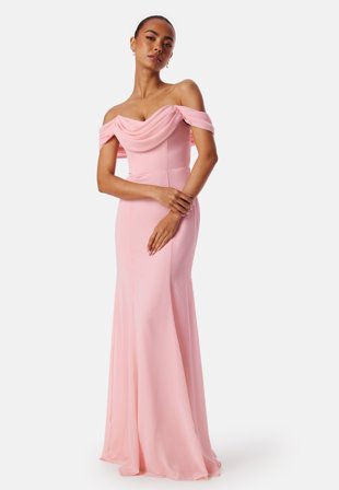 Goddiva Chiffon Off Shoulder Maxi Dress Blush Klær