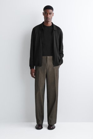 COS Men's Herringbone Relaxed-Fit Wide-Leg Trousers in Brown