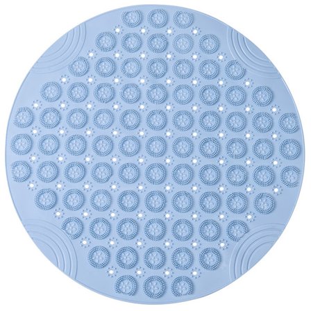 PVC Rund Massage Badmatta Halkskyddad Duschmatta Badrumsmatta Maskintvättbar Duschmatta Badkarsmatta med Avloppshål och Sugkoppar, 55x55cm, Blå