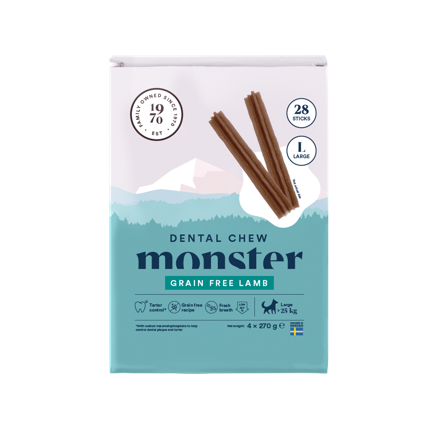 Monster Pet Food - Dog Dental Chew Lamb Large Month 28 stk. 1080g - Hund - Hundegodbiter & tyggebein - Dental tyggebein & tanntyggebein - ZOO.no