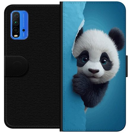 Kompatibelt Lommeboketui til Xiaomi Xiaomi Redmi Note 9 4G Søt panda som ser ut gjennom papir i en myk 3D-illustrasjon