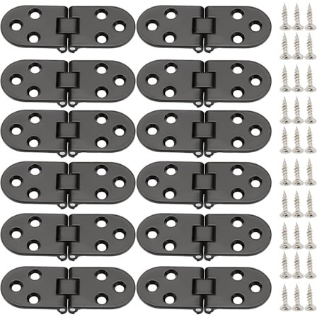 12 stk. foldebeslag med runde kanter, 180 graders foldebeslag i zinklegering til foldebord, skab, dør, møbler - sort