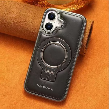 Etui til iPhone15PRO [Svart racketholder] Magnetisk sugekopp stor hullholder i skinn, full deksel