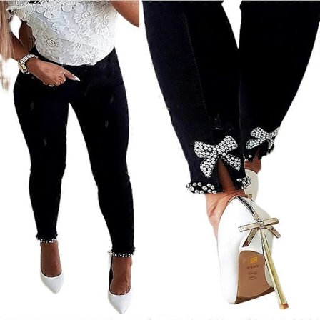 Dame Bukseseler med Sløyfe og Smal Passform i Denim