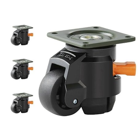 Nivelleringshjul, 500 kg total lastekapasitet, 5 cm, for arbeidsbenk, maskin