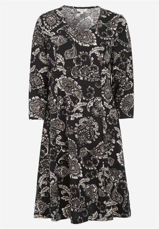 Cellbes of Sweden - Mønstret jerseykjole med lommer i sort / paisley til damer i størrelse 46/48