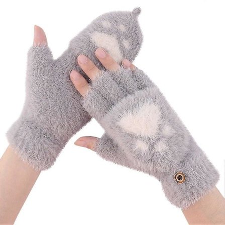 Halvfingerdatorhandskar Enfärgad Stickad Dam Fingerlösa Vantar - Grå #4