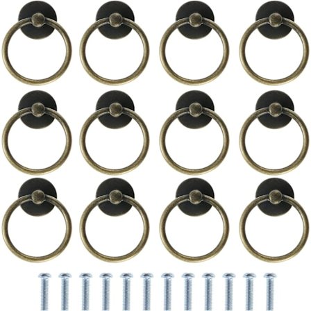 12 STK Vintage Skuffegreb, Retro Ring Skuffeknopper, Køkkenskab Dørring Trækhåndtag, Antikke Møbler Trækhåndtag, Bronze