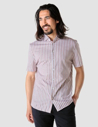 Shaping New Tomorrow - Short-Sleeved Twill Shirt - Mahogany Stripes - Herre - Størrelse XL