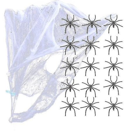 Stretchig spindelnätsdekoration för Halloween + 2 spindlar