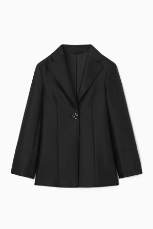 COS Women's Slim Brooch-Detail Wool-Blend Blazer in Black