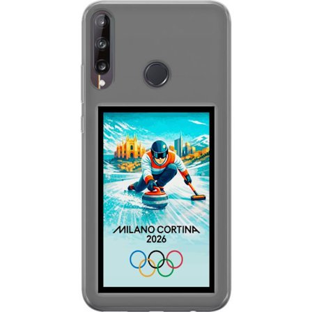 Kompatibel Mobilcover til Huawei P40 lite E Ishockeyillustration med spillere i bevægelse på isen, Milano Cortina 2026, Milano-landemærker og olympisk