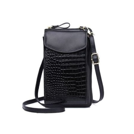 Kvinnors crossbody-telefonväska, mini, en axel, krokodiltryck, plånbok (svart