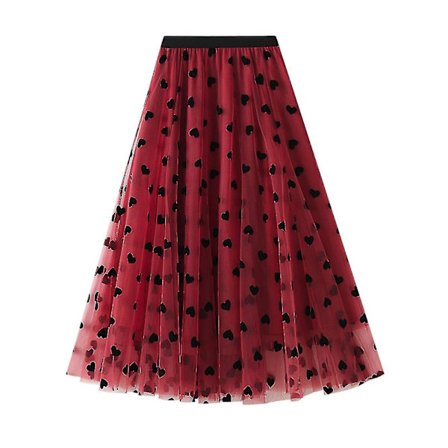 Sommar Kjolar Mode Kvinnor Lång Vintage Tulle Tutu Kjolar Kärlek Flockning Hög Midja Mesh Plisserad A-linje Swing Kjolar