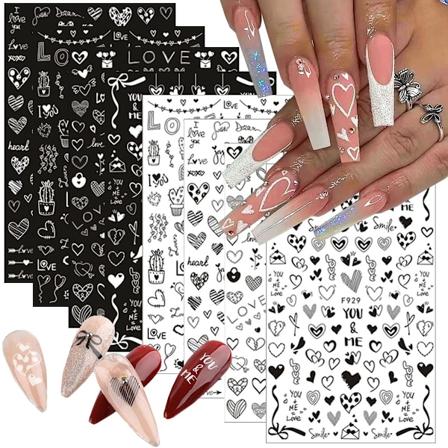 8 ark Hj rtformade nagelkonstdekaler Nagelklisterm rken 3D sj lvh ftande nagelkonsttillbeh r Serie Romantisk k rlek Hj rta Enkel DIY nageldekoration