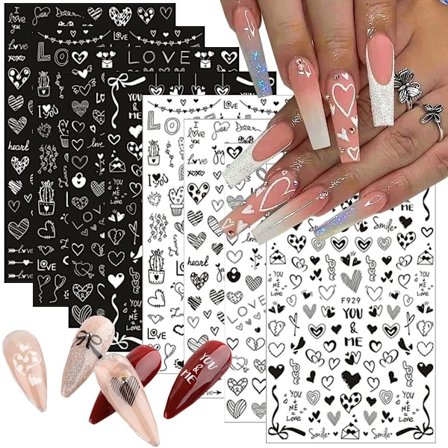 8 ark Hjerte Nail Art Stickers Dekaler Negle Dekaler 3D Selvklæbende Nail Art Tilbehør Serie Romantisk Kærlighed Hjerte Enkel DIY Negledekoration