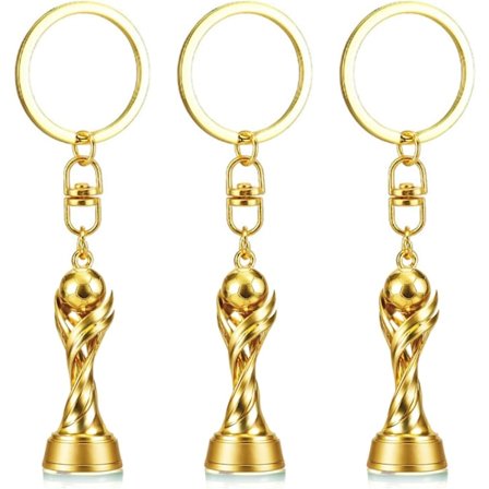 3 STK 1:1 Replika 3D VM-trofé Gylden Nøkkelringsett Sjarm, Premium Sinklegering Fotballfan Gave, Sportsarrangement Nøkler for Ryggsekker, Vesker, Fans