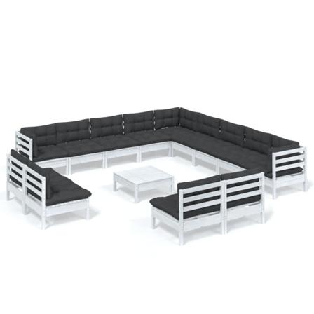Vidaxl Loungegrupp Med Dynor 14 Delar Vit Massiv Furu Vit