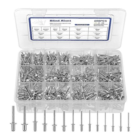 600 st 14 Storlekar Nitar Sortimentskit Aluminium Nitar (3/32 Tum 1/8 Tum 5/32 Tum 3/16 Tum), Assor