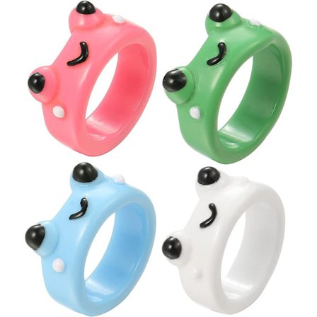 4 st grodringar för kvinnor, smiley face Evil eye ring Resin färgglad djur finger ring för tonårsflickor söt klumpig plast vintage trendig vänskap 