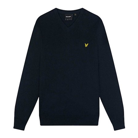 Lyle & Scott Herr Merino Bomull V-ringad Tröja S Marinblå