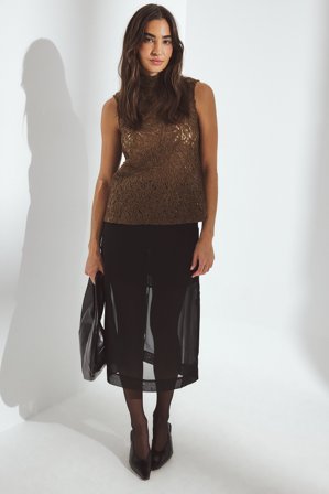 NA-KD Ärmlös topp med spets - Festtoppar - Brun - M (EU 38-40)