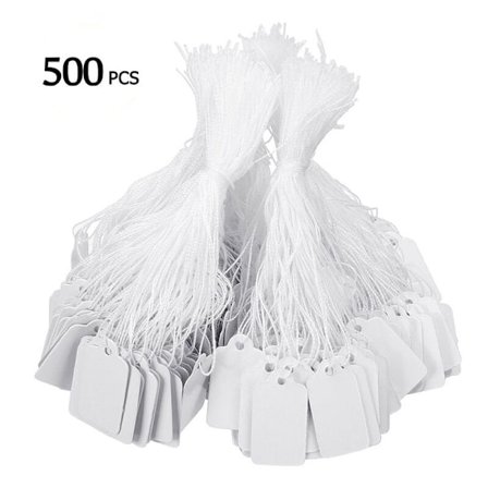 Prismærker med Hængende Snøre til Smykker og Tøj, 25*15mm, Pakke med 500, Hvid