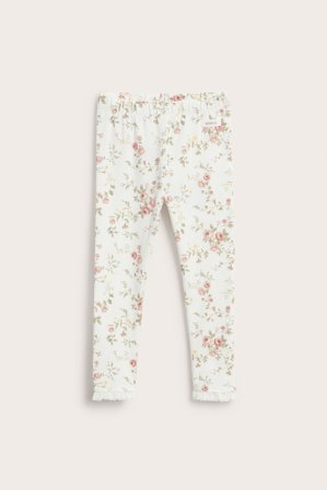 Newbie | Legginsy w kwiaty, z koronką Offwhite 122 | Offwhite