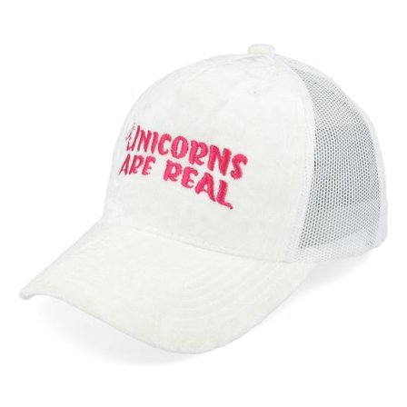 Unicorns - Vit trucker Keps - Kids Unicorns Are Real Youth White Velvet A-frame Trucker @ Hatstore