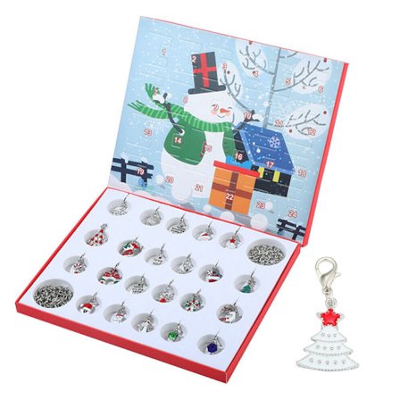 Adventskalender med 24 Smykker til DIY Halskjede og Armbåndsett til Jul