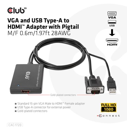 Club 3D Vga And Usb Type-A To Hdmi