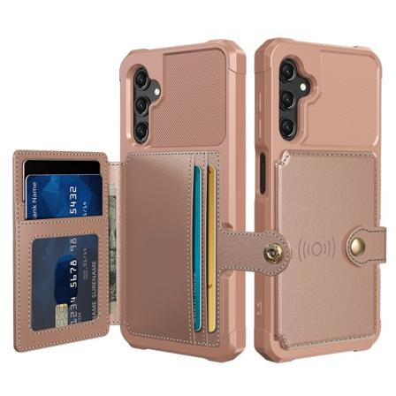Samsung Galaxy A15 4G/5G - Plånboksfodral i PU-Läder med magnetiskt hållare Roséguld